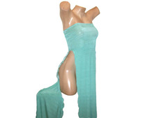 New Stripper Exotic Dancer Teal/White Long Salsa Dress S/M Stripperwear