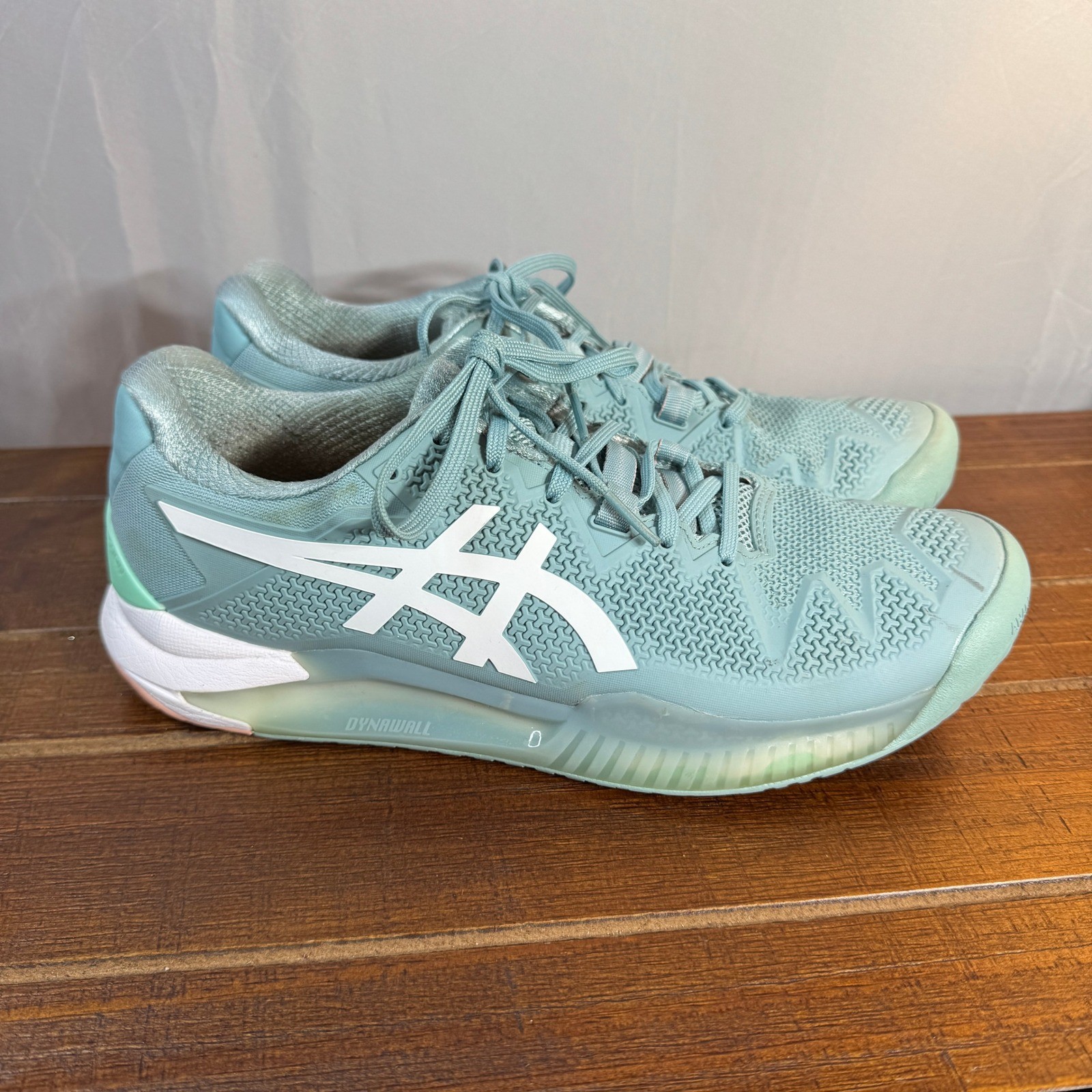 ASICS Gel-Resolution 8 Women's 9.5 Tennis Court Shoes Blue Mint Green Athletic