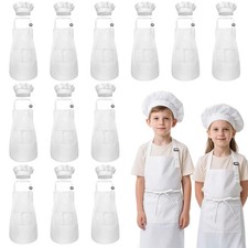 Kids Apron and Chef Hat Set, 24 Pieces Boys Girls Kids Apron with 2 Pockets A...
