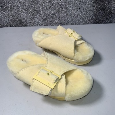 UGG Outslide Damen-Hausschuhe mit Schnalle Wildleder gelb Größe UK 5 US 7 neu