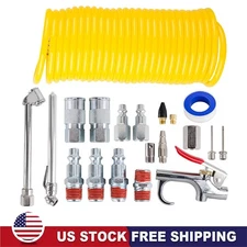 20pcs Air Compressor Accessory Kit 25Ft Recoil Hose Gun Nozzles Set 1/4" NPT New