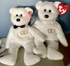 Mr and Mrs 2001 White Plush 8in Ty Beanie Babie Groom Bride Wedding Bridal Bear