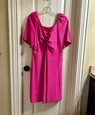 SHEIN Curve Women's 2XL Plus Pink Solid Knit Ruched Square Neck Puff Slv Dress