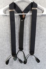 Made In England Mens Black Silk Suspenders Leather Braces Silver Hardware READ 