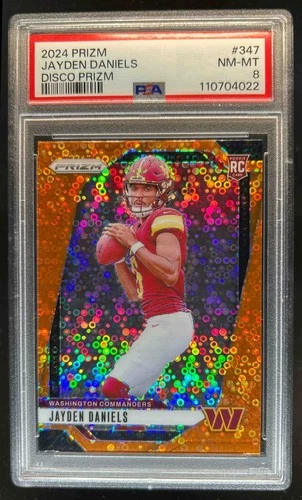 2024 Prizm Jayden Daniels RC Orange Disco Rookie #347 Commanders PSA 8