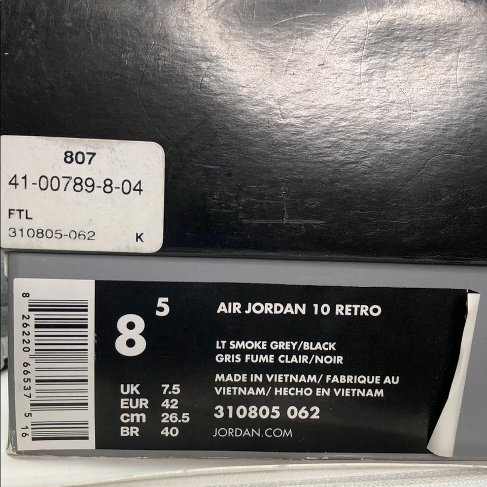Zapatillas Air Jordan 10 Retro Cemento 310805-062 Gris Claro Humo - Talla 8.5 Foto 2 de 4