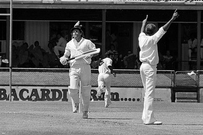 Ian Chappell of Australia runs off after being given out lbw for 4- Old Photo