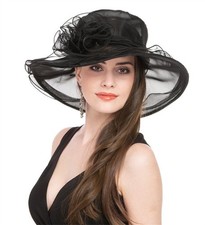 SAFERIN Women's Organza Church Fascinator Bridal Tea Party Wedding Hat Black
