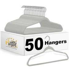 50-Pack Heavy Duty Plastic Clothes Hangers - Gray, Swivel Hook, Space-Saving