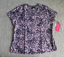 Koi Lite Scrub Top Women s Sz XL Purple Butterfly Butterflight Stretch Nursing