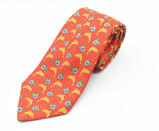 Vintage Burberry Neck Tie Mens Red Gold Floral Dolphins Print 100 Silk Classic