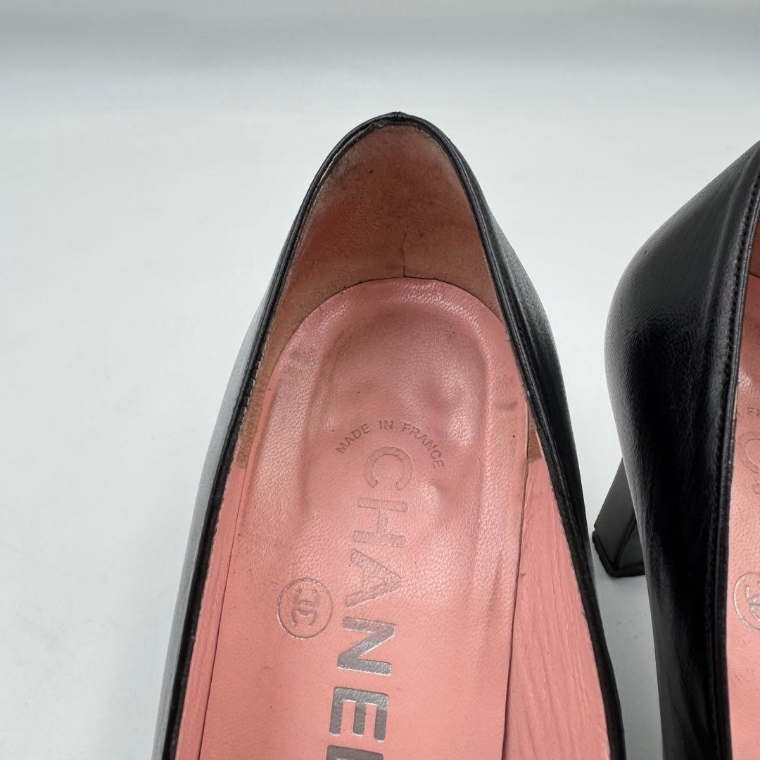 Chanel Heel Pumps Black Leather With Coco Mark Size 36.5 US Abt 6.5 For Women thumbnail 8