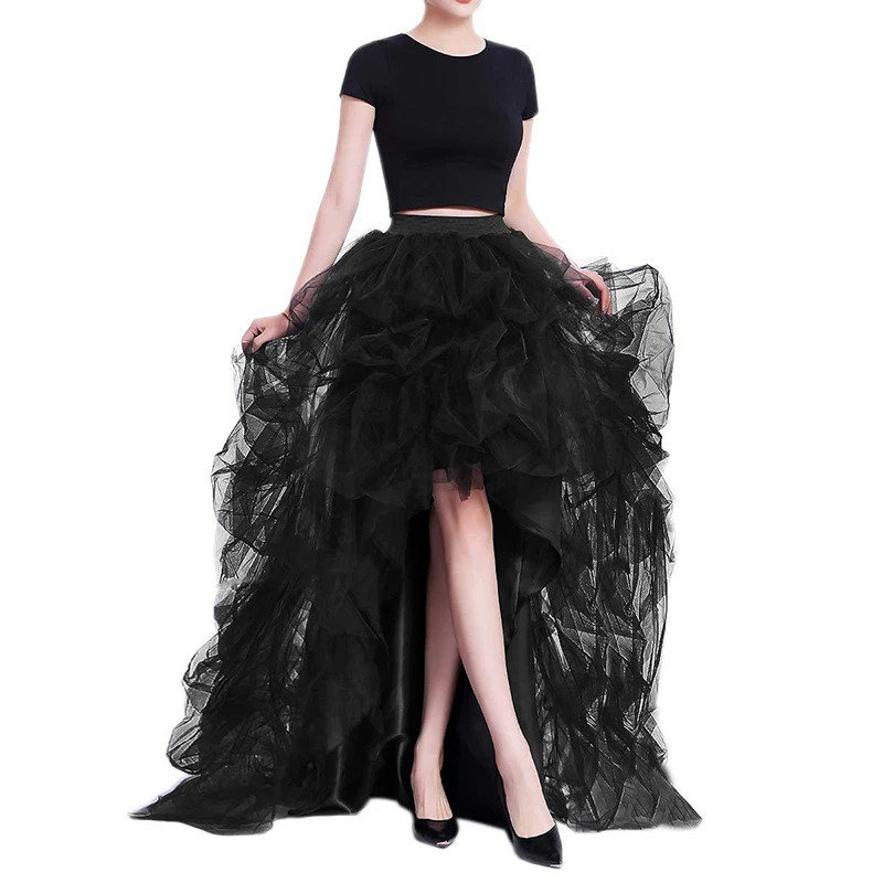 Women Tiered Tulle High Low Skirts Elastic Waist Petticoat Puffy Long Tulle Skir