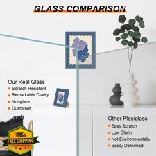 THKRLOF 5x7 Picture Frame Blue Wooden Wavy Mat Glass Wall Tabletop