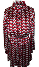 Missguided long sleeve collared red white fan print short shirt dress 10