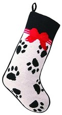 Pet Paw Prints and Bows Festive Needlepoint Christmas Stocking