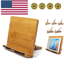 Bamboo Book Stand, Adjustable Book Holder Tray and Page Paper Clips-Cookbook ...