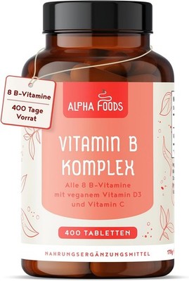 Vitamin B-Komplex | 400 vegane Tabletten (1 Jahr+ Vorrat) | Alle B +Vit C & D3