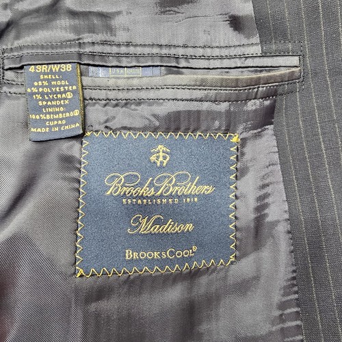 Brooks Brothers Wool Blazer Pants Suit Men 41R Navy 38 Waist Pinstripe Office - Picture 6 of 12