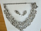 Sparkly Boho Clear Crystal Teardrop Filigree Leaf Necklace and Earrings Set — photo 5
