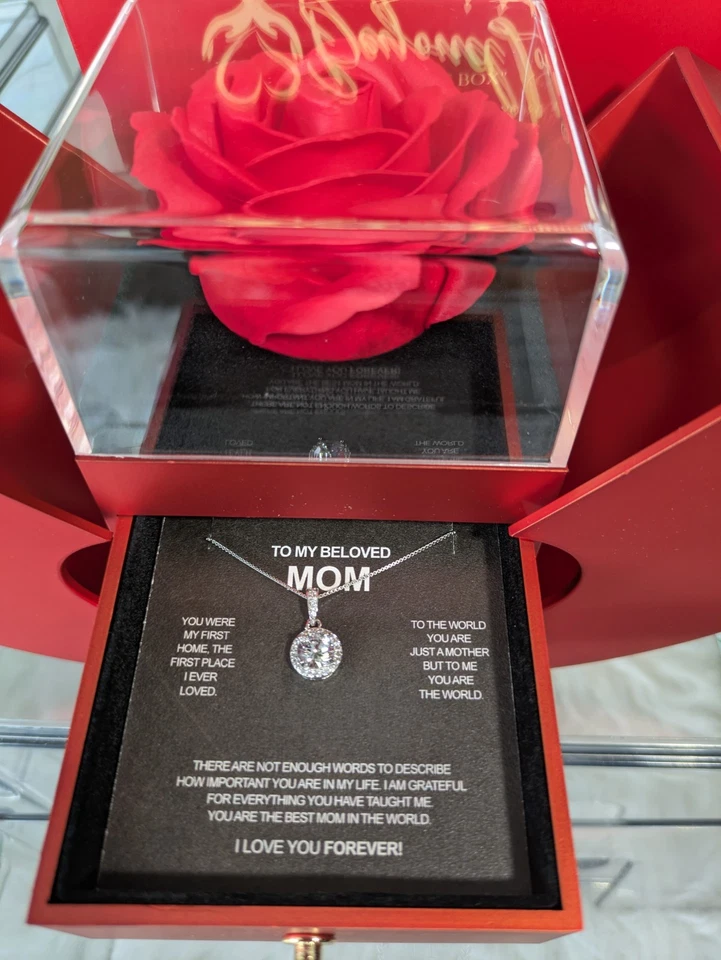 Regalos de rosa preservada para mamá con collar de plata de ley - Regalos para mamá Foto 3 de 4