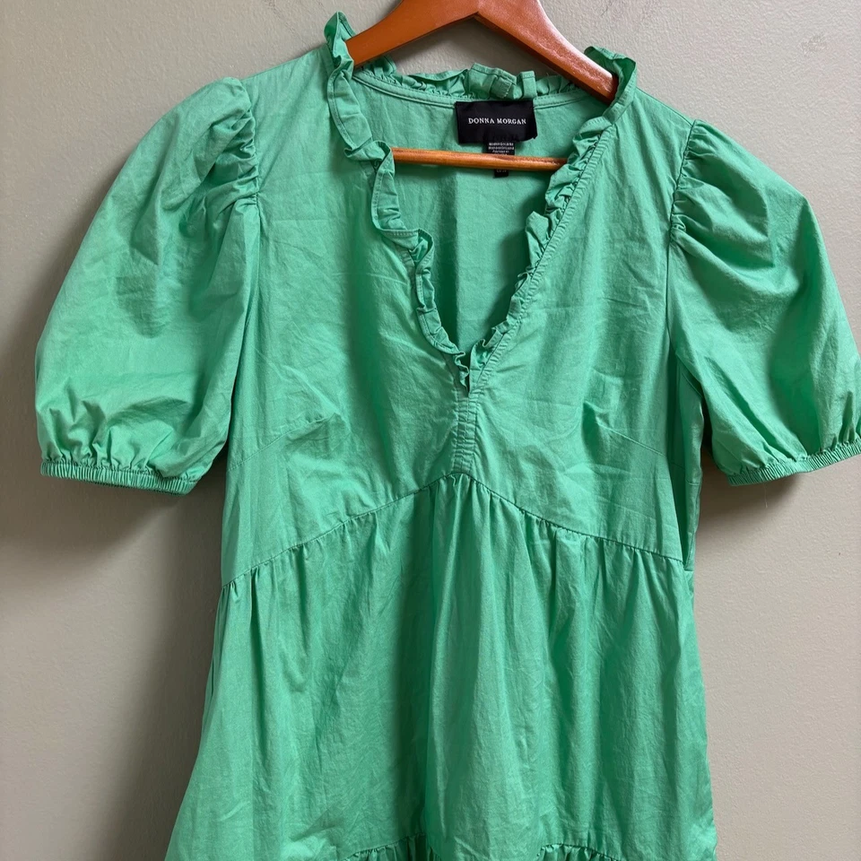 Vestido Donna Morgan Midi Talla 8 Verde Lechera Cottagecore Volantes en Niveles Boho Foto 2 de 4