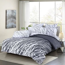 OPEN BOX ITEM: Gray Tree Branches 100% Cotton Bedding Set: 3pc Duvet Cover Set