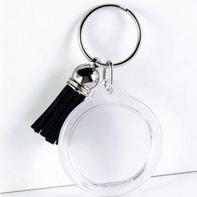 50 Set Acrylic Photo Frame Keychain With Tassels Snap In Insert Photo Clear HOT