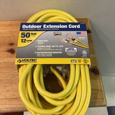 VOLTEC OUTDOOR Extension Cord, 50 Ft, 12 Gauge 3 Prong, H D Cord, Yellow READ