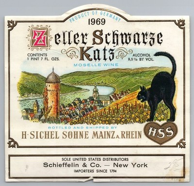 1969 Zeller Schwarze Katz German Wine Bottle Label Black Cat | eBay