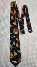 Vintage Ruff Hewn Mens Tie 100 Cotton Made In USA Novelty Fly Fishing Tackle