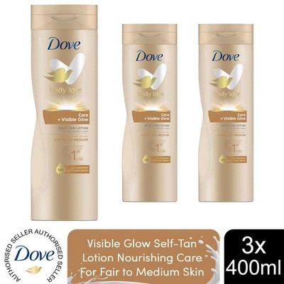 Dove Visible Glow Selbstbräuner Lotion pflegende Pflege für helle - mittlere Haut, 3x400ml