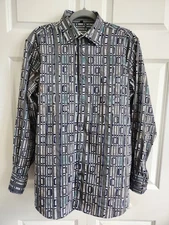 VISCONTI my Favorite Garment Sz M Striped Textured Woven Long Sleeve Stretch