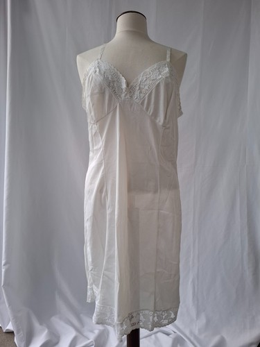 Vintage White Slip Dress Nylon Size L Nightgown 1950s 1960s