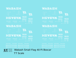 K4-TT-Decals-Wabash-Railroad-40-Ft-Boxcar-White-Small-Flag