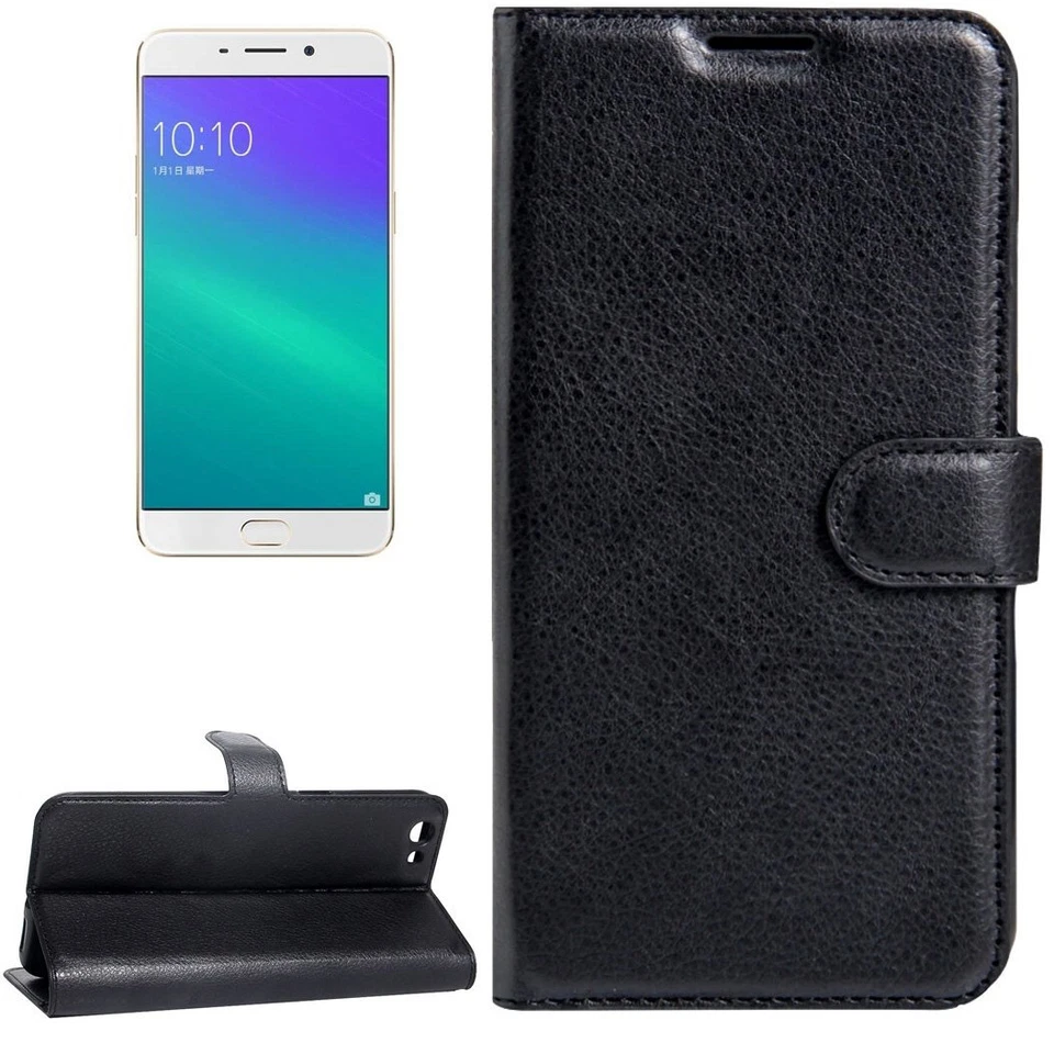 Black Premium Litchi Wallet Textured Wallet Case For Oppo R9 Plus - Image 2 of 4