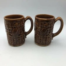Parrot Coffe Cup Mug Tropical Bird Glazed Brown Ceramic Vintage Lot Of 2