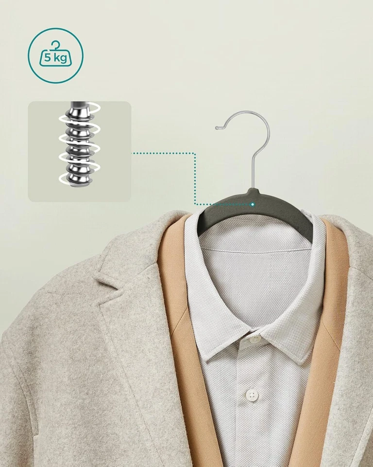 Grucce Appendiabiti In Velluto, 30 Pezzi, Salvaspazio, Gancio Girevole A 360° - Immagine 4 di 4