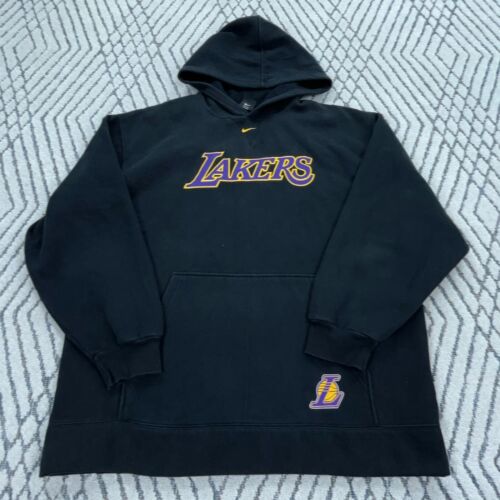 Vintage Los Angeles Lakers Hoodie Men XXL Black Sweatshirt Nike Center Swoosh LA - Picture 1 of 12