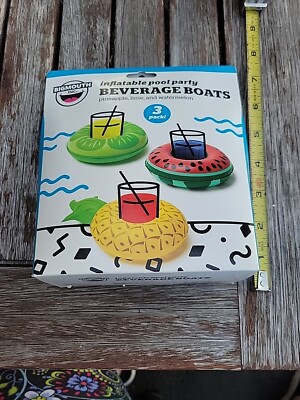 3-pk Beverage Boat Inflatable Pool Float Fruit Cup Drink Can Holder BigMouth New
