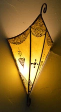 Moroccan Wall Sconce Light Fixture Decorative Henna Goat Skin Handmade Yellow