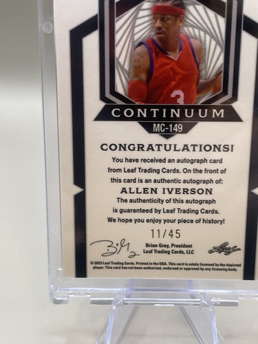 Allen Iverson 2023 Leaf Continuum BLUE Autograph Auto#d 11/45 PHILADELPHIA 76ers - Picture 10 of 11