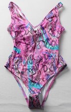 ASOS Design Women's Marble Snake Print One-Piece Swimsuit JL3 Pink Size US:0 NWT