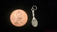 Vtg Tiny Tennis Racket & Ball Charm Unmarked Silver Color 3/4 Inch Sports