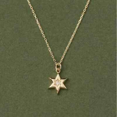 0.20Ct Round Real Moissanite Tiny Star of David Necklace 14K Yellow Gold Plated