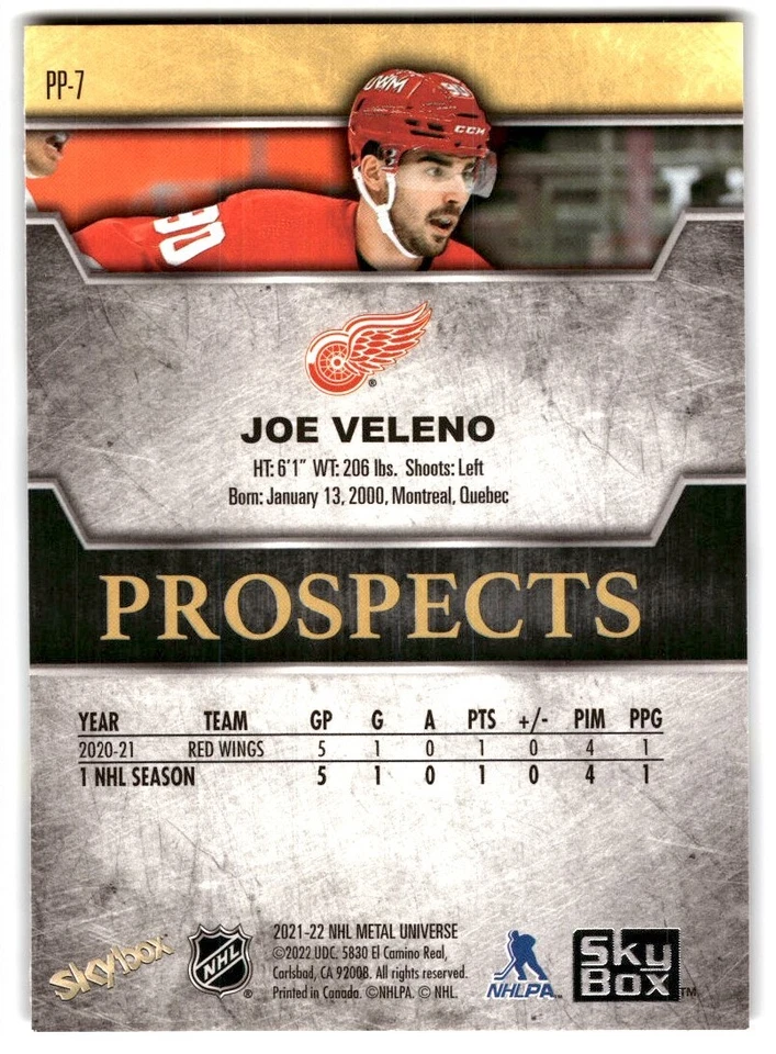 2021-22 Skybox Metal Universe Premium Prospects Joe Veleno Rookie #PP-7 Detroit - Image 2 of 2
