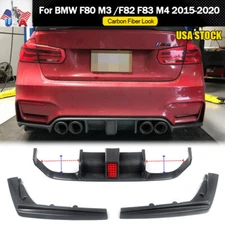 For 2015-2020 BMW F80 M3 F82 F83 M4 Rear Diffuser Lip W/LED Carbon Fiber Look