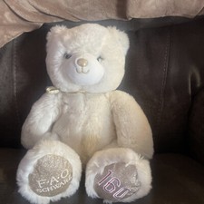 FAO Schwarz 160th Anniversary White Teddy Bear w/ Gold Glitter / Collectible