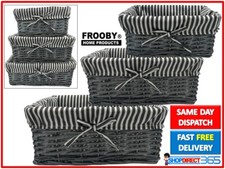 WICKER WILLOW STORAGE BASKETS LINING EASTER GIFT DISPLAY FOOD HAMPER SET OF 3