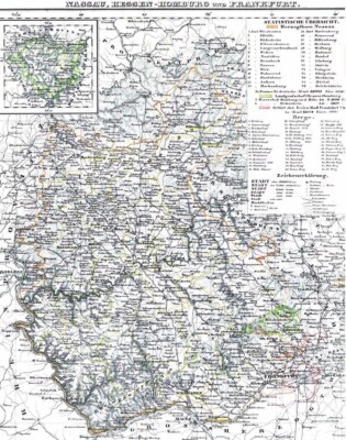 Landkarte HESSEN NASSAU Wiesbaden Montabaur Runkel Eltville Meisenheim 1844
